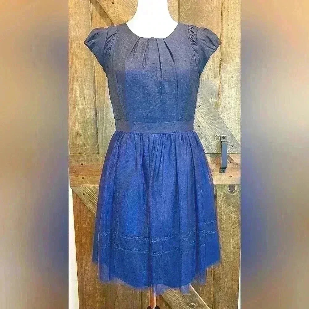 854. Romie london vintage blue midi dress , medium, G2